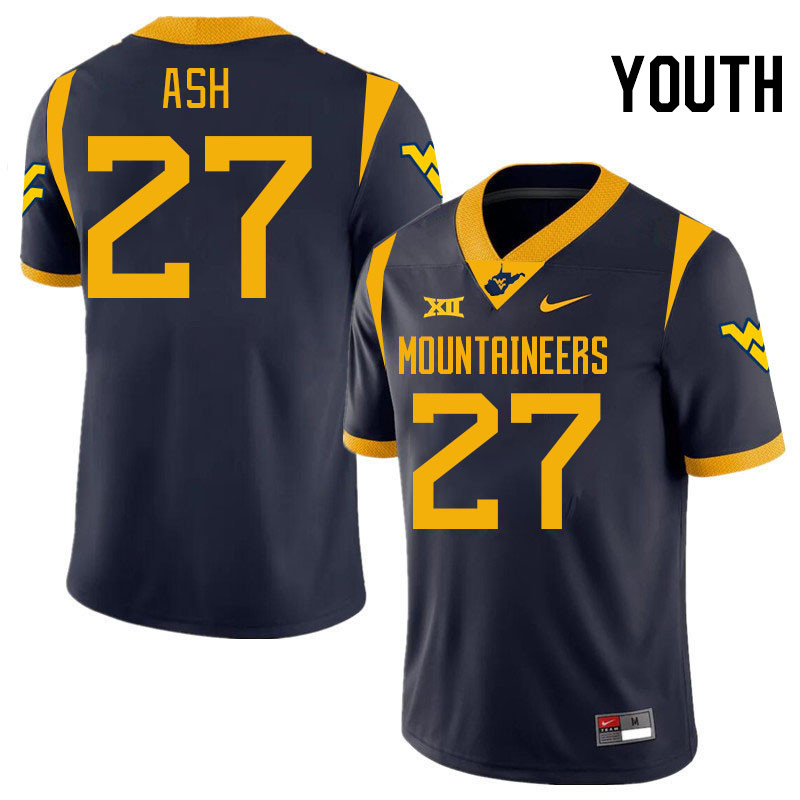 Youth #27 Clay Ash West Virginia Mountaineers College 2024 New Uniforms Football Jerseys Stitched Sa